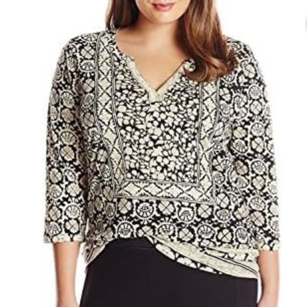 LUCKY BRABD Black and Cream Patterned Long Sleeve Top Size L